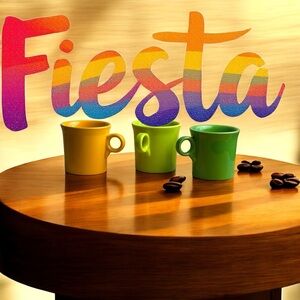 Fiestaware USA Set of 3 Coffee Cup  Mugs mixed color Tom& Jerry O ring Stylish